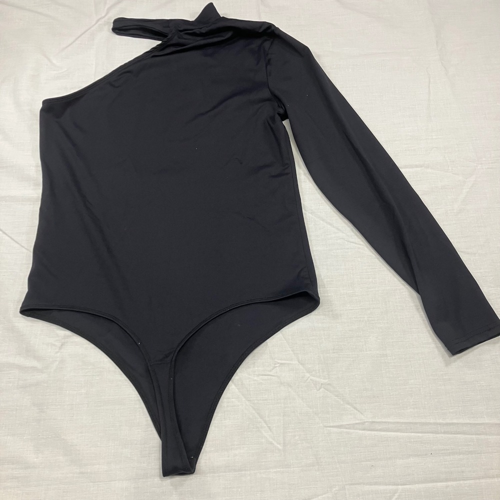 Abercrombie Fitch Black One Shoulder Long Sleeve Bodysuit  Mock Neck‎ Size L - Picture 3 of 9